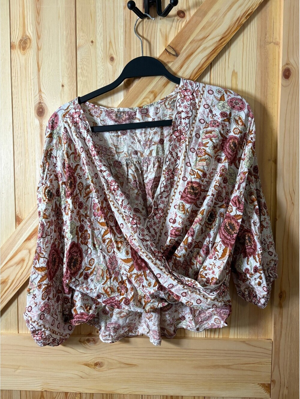 ANDTHEWHY Floral Wrap Blouse Size S